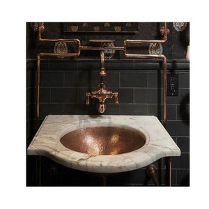 Évier de cuisine et de salle de bain en cuivre martelé au design moderne, taille personnalisée, forme ronde, lavabo en Inde - Product Image 4