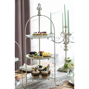 Venta caliente nuevo diseño estilo moderno fiesta decorar plato redondo 2 niveles capa metal fruta bandeja rústica bandeja de metal - Product Image 2