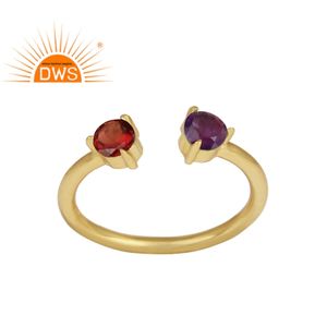 พลอยอเมทิสต์โกเมนน่ารักผู้ค้าส่งเครื่องประดับแหวนเงินชุบทองสีเหลืองที่วางซ้อนกันได้ผู้จัดจำหน่ายเครื่องประดับ - Product Image 1