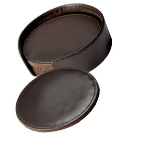 Juego de posavasos redondo con logotipo personalizado, taza de té de cuero genuino - Product Image 1