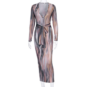 Tie dye wave print lace up midi dress <span class=keywords><strong>donna</strong></span> manica lunga sexy autunno primavera party club abiti aderenti abiti da <span class=keywords><strong>donna</strong></span> C12822 - Product Image 6