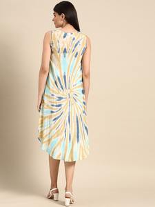 2025 fait à la main concepteur décontracté genou longueur Maxi robe pour dames porter 100% rayonne cravate teinture col rond Maxi pour les femmes - Product Image 3