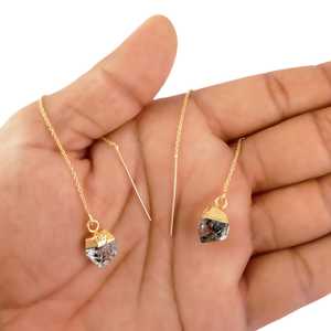 Herkimer diamant brut pierre de naissance à la mode boucles d'oreilles enfileur d'oreille bijoux délicats en argent et plaqué or pour les cadeaux de mariage et de fête - Product Image 2