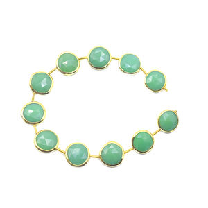 Naturel 14 à 16mm Chrysoprase Calcédoine Perles Rondes Argent Lunette 11 Brin Top Droit Percé 14k Plaqué Or - Product Image 1