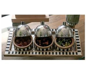 Plateau en nacre et bois avec poignées en métal, incrustation de nacre, artisanat indien certifié EPCH, plateau de service - Product Image 3