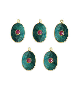 จี้มรกตขอบเงินแท้925,จี้ทับทิมทรงรีอัญมณี13X18มม. จี้พลอยวงรี GO-11 - Product Image 1