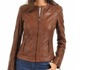 Chaqueta de motorista Unisex, chaqueta de cuero marrón azabache 100%, disponible en todos los colores de cuero, hecha en Pakistán - Product Image 1