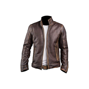 แจ็คเก็ตบอมเบอร์หนังแกะหนังวัวแท้สำหรับนักขี่มอเตอร์ไซค์สีน้ำตาล2024ออกแบบได้ตามต้องการ - Product Image 1