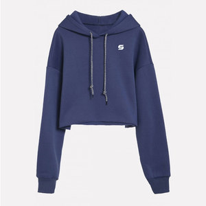 Sudadera con capucha de manga larga para mujer, de algodón y poliéster transpirable, jersey liso personalizado, Top corto - Product Image 3