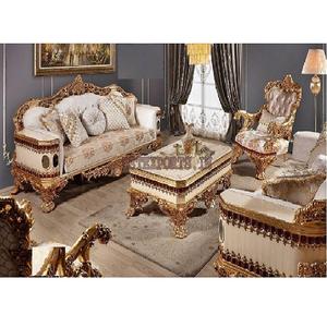 Juego de Muebles de Salón de Madera de Teca Tallada a Mano Estilo Francés, Toque Dorado Lujoso, Tallado Pesado, Tamaño Personalizable, Duradero - Product Image 1