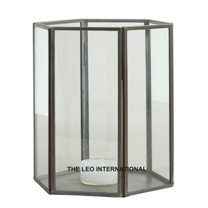 โคมไฟเทียนประภาคารแก้วสีฟ้าครามสไตล์โบราณทำจากสแตนเลสขนาด5X5X10นิ้วสำหรับตกแต่งบ้าน - Product Image 3