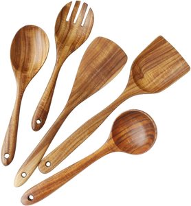 Ensemble de 5 ustensiles en bois, ustensiles de cuisine avec ustensiles antiadhésifs, spatule en bois de 5 pièces - Product Image 1