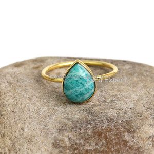 High Quality Natural Amazonite Solid 925 Sterling Silver Bezel Setting Pear Cabochon 18k <b>Gold</b> Plated Stacking <b>Vintage</b> <b>Ring</b> Women - Product Image 1