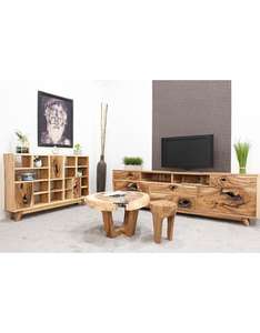 SUAR Soporte de TV antiguo simple Madera maciza Diseño contemporáneo ajustable Muebles de sala de estar para uso doméstico - Product Image 1