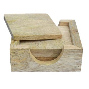 High Quality Wooden Coaster Set with Storage Box | Natural Wood Drink Coasters for Coffee <b>Table</b> | <b>Table</b> <b>Protection</b> Coaster Set - Product Image 2
