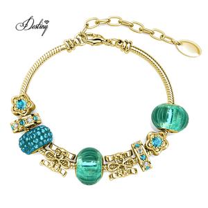 Conjunto de abalorios DIY de Esmeralda <span class=keywords><strong>verde</strong></span> y turquesa, adornada con cristales de <span class=keywords><strong>pulsera</strong></span> ajustable <span class=keywords><strong>Swarovski</strong></span>, delicado accesorio de mujer Daisini - Product Image 5
