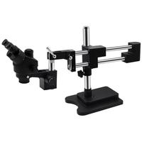 Microscope stéréoscopique trinoculaire à zoom continu à mise au point synchrone sur pied à double bras 3,5-180X pour la réparation de bijoux