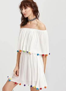 Haute qualité femmes Sexy vêtements de plage hors épaule gland hauts pour filles Boho gitane fantaisie nouvelle tendance rayonne tunique robe Mini taille - Product Image 4