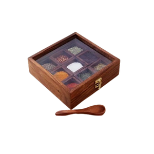 Caja de especias de almacenamiento de utensilios de cocina de madera con forma de triángulo con tres cajas Caja de especias Masala de Calidad exclusiva - Product Image 5