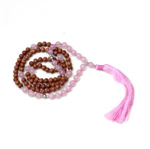 Cuentas de madera de cristal de cuarzo rosa para mujer, collar hecho a mano con cuentas de corazón de Chakra para artista indio, 108 - Product Image 4