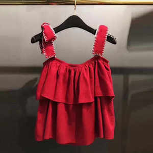 Corta de mujer de verano Tops sin mangas volantes de encaje blusa 2019 nueva moda hombro rojo corto elegante blusas - Product Image 3