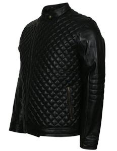 Nouveautés Hiver 2021 Veste décontractée unisexe en cuir de mouton matelassé à fermeture éclair, imprimée, noire, imperméable et respirante - Product Image 4
