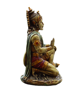 Polyresin Lord Hanuman Ji Statue Pooja Temple Decor Sitting blessing hanuman figurine cold <b>cast</b> resin bronze Bajrangbali Idol - Product Image 3