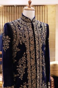 Vestido de terciopelo para novio, traje con pantalón y hermoso bordado ZARDOZI para fiesta/vestido de boda, 2022 - Product Image 2