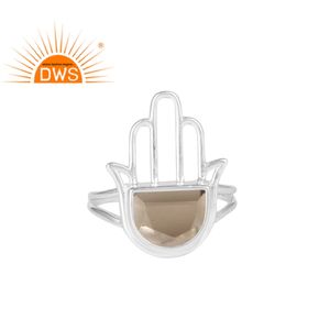 Designer Natural Smoky Gemstone Hand Shape Cocktail <b>Ring</b> Jewelry Manufacturer Fine 925 Sterling <b>Silver</b> Hamas <b>Statement</b> <b>Ring</b> - Product Image 1