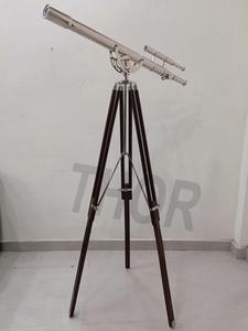 Ống nhòm hải lý với đôi thùng gỗ Tripod đứng đẹp spyglass với Chrome kết thúc trang trí Brass Kính thiên văn - Product Image 2