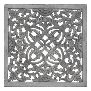 灰色のアンティークカラーの信頼できるインドの輸出業者、時代を超越したエレガンスのための正方形の手彫りMDF壁装飾パネル