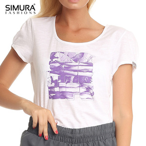 SIMURA FASHIONS Camiseta de Algodón para Mujer, Estampado Personalizado, Cuello Redondo, Manga Corta, Estilo Casual, Corte Regular, Talla Adulto - Product Image 4