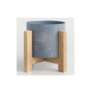 Vasos de cimento de forma quadrada redonda, design com suporte de madeira para decoração de jardim e casa