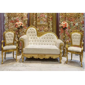 Ensemble canapé et fauteuil blancs, lot de 3 pièces, pour mariage, luxe, couleur or et blanc - Product Image 1