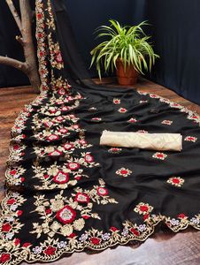 Más hermoso rayón bordado pesado red Sari blusa pieza mujeres indias desgaste fiesta boda precio bajo al por mayor - Product Image 2