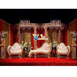 Italian Bride Groom Seating Sofa Chair Set Grand Wedding Stage Decor Sofa Chairs Italian White and Gold Wedding Love Seats - Product Image 1