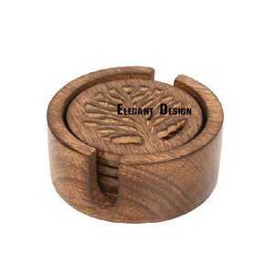 High Quality <b>Wooden</b> Coaster Holder with Embossed Rounded Coaster New Model Design Very Nice Quality <b>Table</b> <b>Mat</b> Pad - Product Image 5