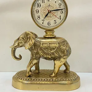 Relógio de mesa em latão antigo, relógio com base de avião para decoração de escritório e sala de estar (latão)