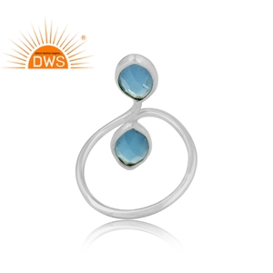 Anillo de Plata de Ley con Engaste de Calcedonia Azul Natural, Anillo Doble con Piedras Preciosas para Mujer, Joyería para Boda - Product Image 3