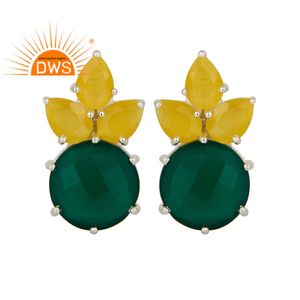 Chic Boucles D'oreilles Onyx Vert Jaune Pierre De Lune Pierre Gemme Boucles D'oreilles Fournisseur De Bijoux Bijoux En Argent Grossiste - Product Image 1
