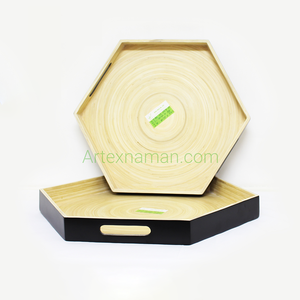 Bandeja de servicio de bambú hilado pintada en negro hecha a mano, diseño pentagonal de Vietnam - Product Image 1