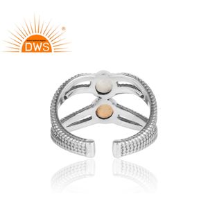 Piedra lunar de arcoíris Natural para mujer, Gema de ópalo etíope, vástago dividido, anillo de plata, proveedor de joyería - Product Image 4