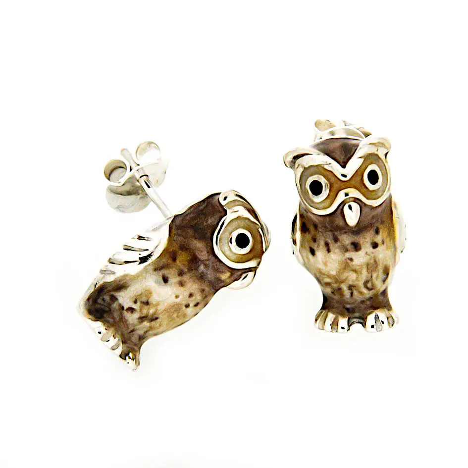 TRENDY JEWELRY FASHION ANIMALS EARRINGS OWLS IN SILVER AND ENAMELS OR 11