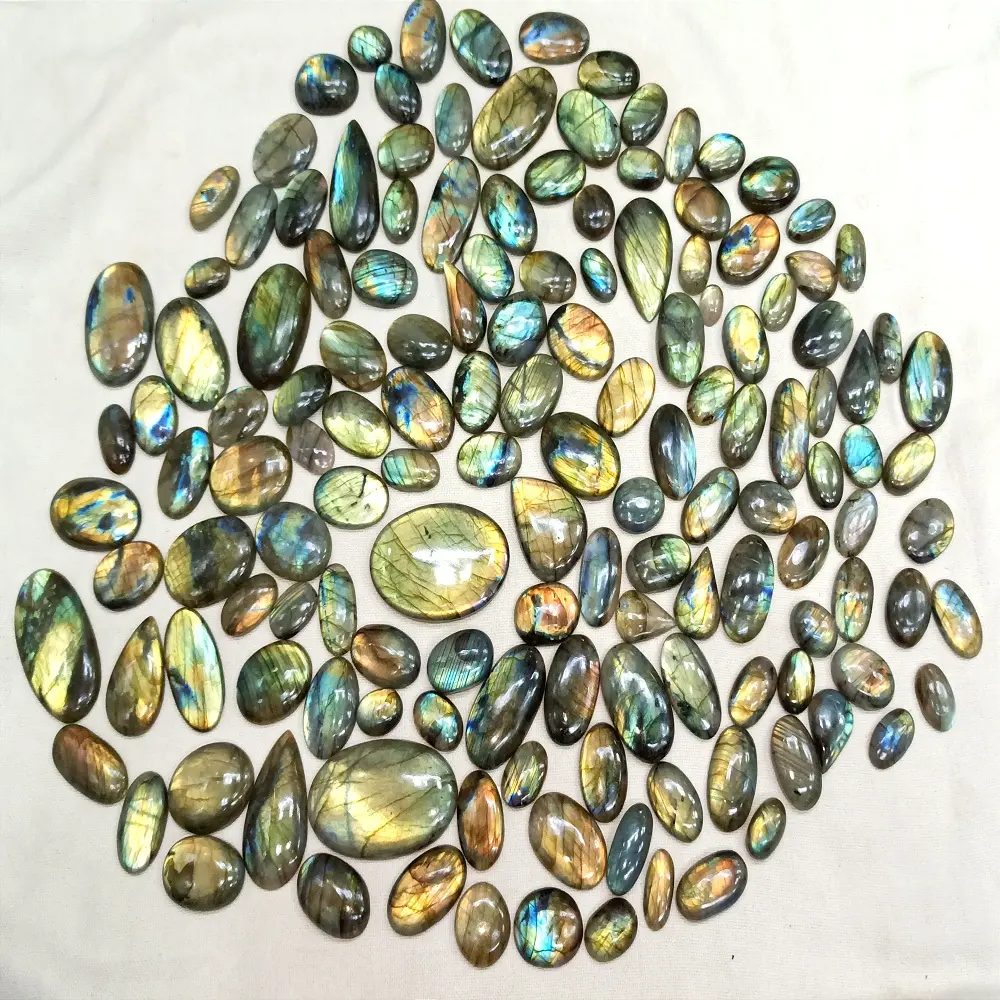 Batu Labradorite Alami Cabochon Labradorite Batu Permata Batu Poles Tangan Batu Labradorite Longgar Banyak untuk Membuat Perhiasan