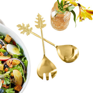 Hot Sale Matte Finished Small Size Brass Leaf Serving Set Customized Luxury Designed for <b>Wooden</b> <b>Bowl</b> <b>Salad</b> Mixing Royal Flatware - Product Image 4