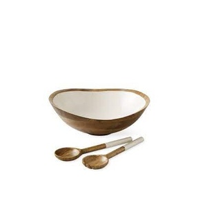 Cuenco de madera esmaltado para ensalada, cuchara de tenedor de Mango blanco Natural para tamaño personalizado, pulido a mano - Product Image 2