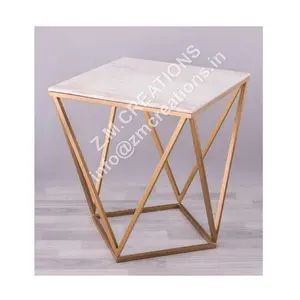 Mesa De Café De Mármore Cor Branca E Cor De Ouro Metal Base Móveis Modernos Para Sala De Estar Decoração De Casa E Escritório