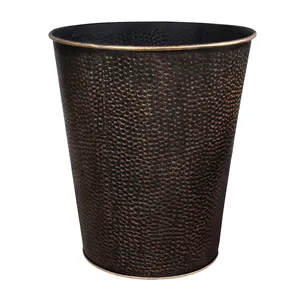 Brown Made of Iron Trash can with Copper antique Plated Hammered Garbage Box for Home Waste can Wholesale