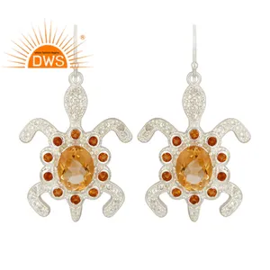 Tortoise Shape 925 Silver Drop Earrings Citrine White Topaz Gemstone Earrings Fine Jewelry Supplier Classic Collection