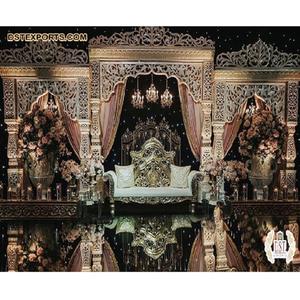 มาฮารานีแต่งงานเวทีการติดตั้งแบบดั้งเดิมบอลลีวูด Jodha อัคบาร์เวทีแนวโน้มทองแกะสลักเวทีแต่งงาน - Product Image 1